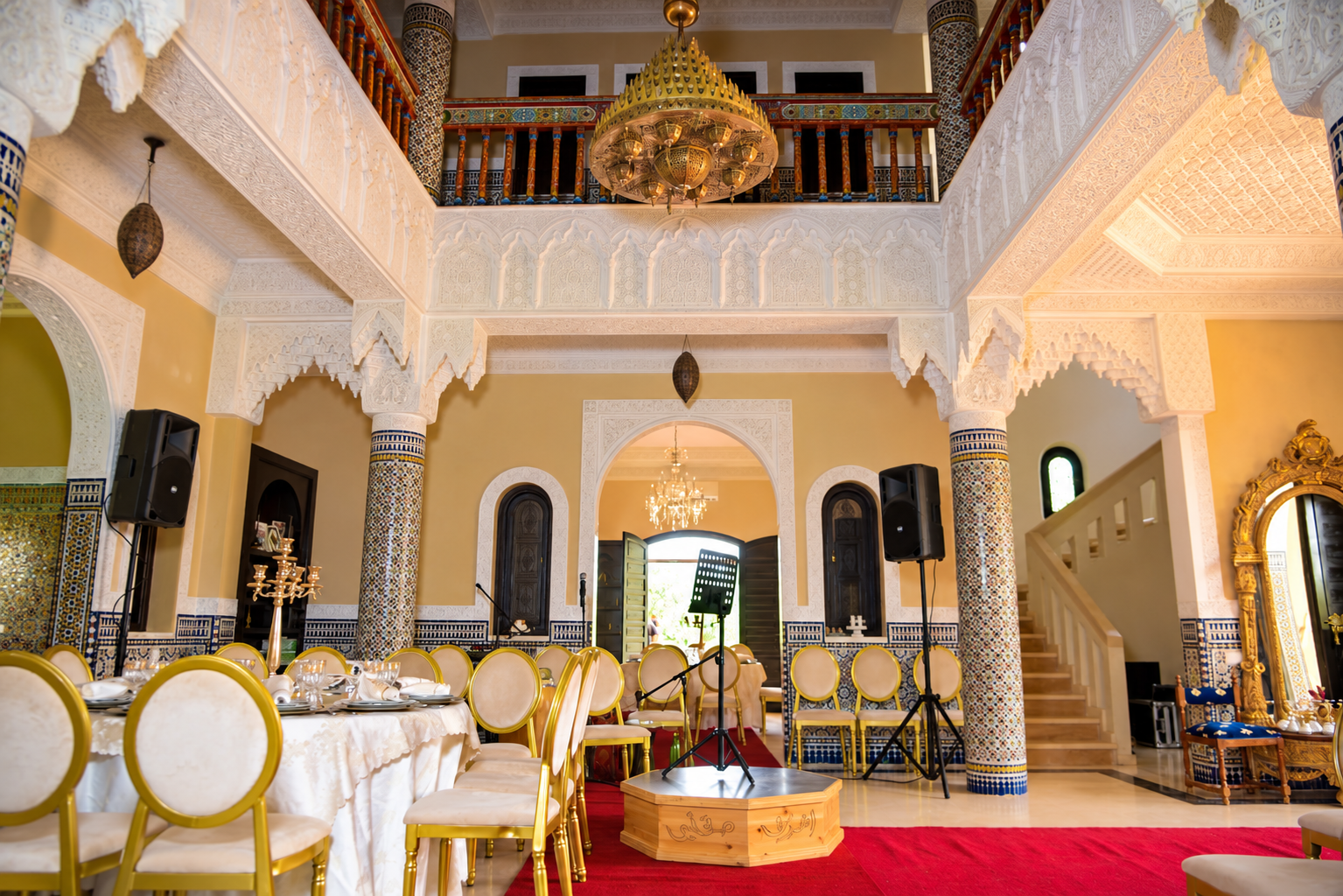 Moroccan interior prepared for a hosted spiritual evening.